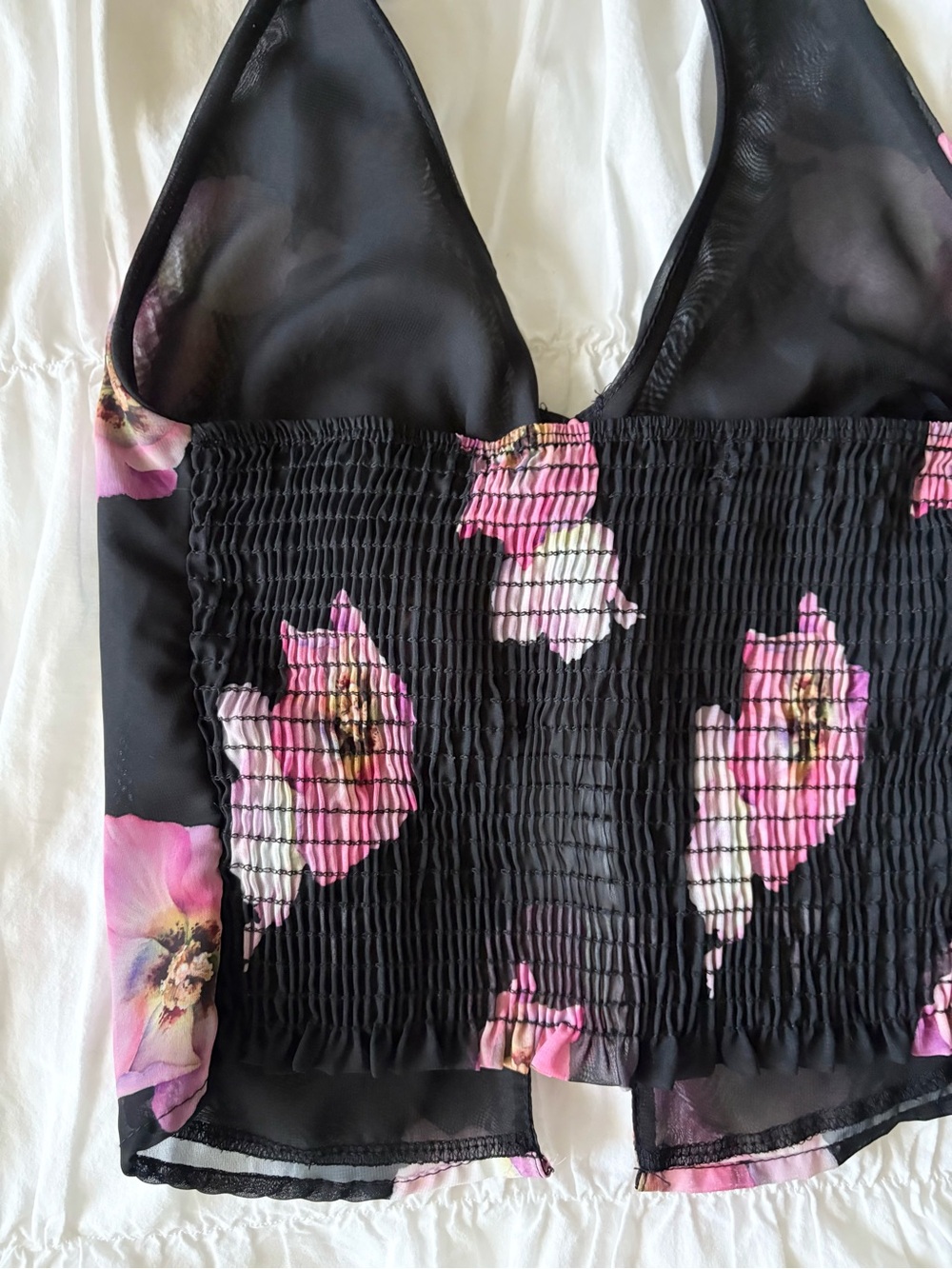 Black Halter Top with Pink Floral Print - Picture 7 of 7
